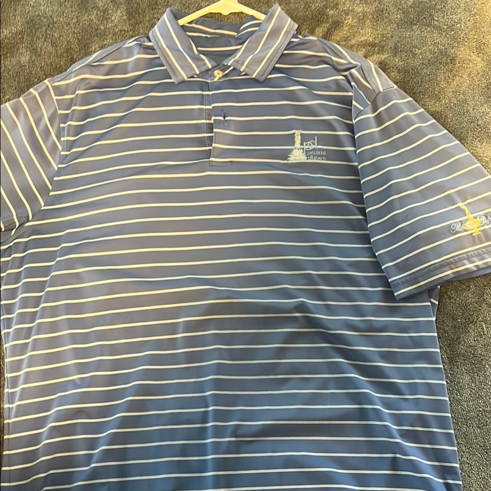 Fairway & Greene Prairie Dunes Blue and White Polo Shirt Classic Stripes